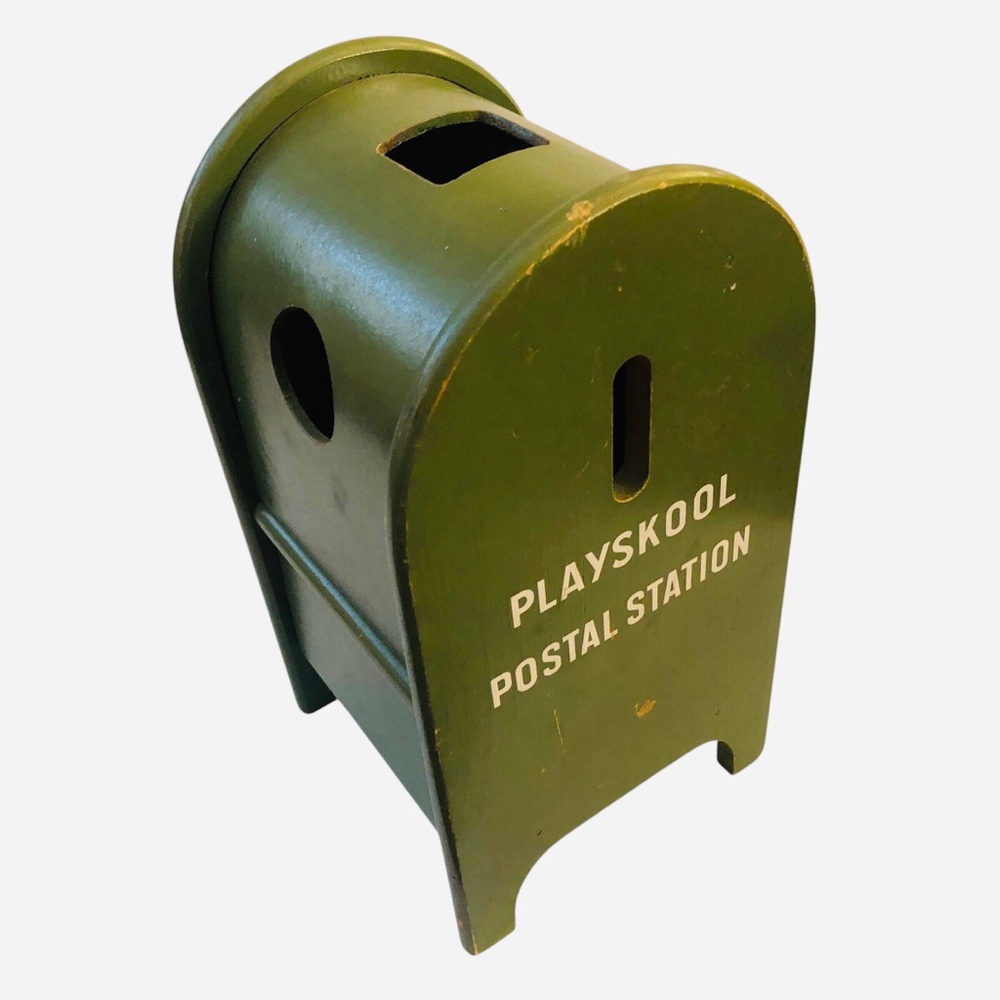 Vintage Playskool Postal Station Green Wooden Toy Mailbox No Blocks
